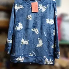 猫柄ネイビーMサイズルームウェア上下セットもこもこ