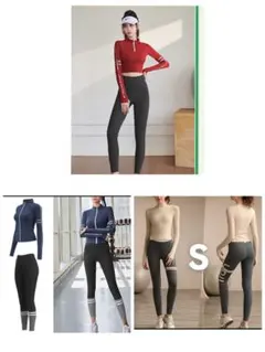 新品 本日限定タイムセール3セットヨガウェア　上下セット Sサイズ ネイビー ④