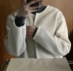 Nugu アイボリー ノーカラージャケット