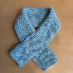 手編み水色 ニットマフラー シンプル
