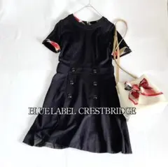 美品 ブルーレーベルクレストブリッジ チェック袖×ダブルボタンのワンピース 38