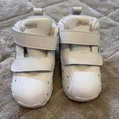 【美品】《ASICS》スクスク ファーストシューズ 16cm ホワイト×ゴールド