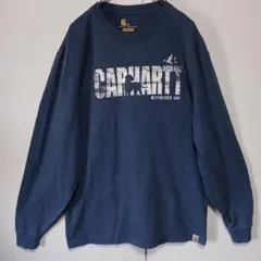 カーハート ロンT Tシャツ 長袖Tシャツ 紺　ネイビー　M L C498
