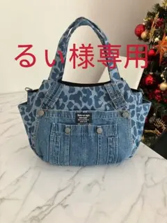 968 るぃ様専用　大きめヒョウ柄デニムリメイクバック　ハンドメイド