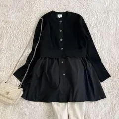 24SS✨定価2.5万✨ランバンオンブルー　2WAYシャツコンビカーディガン
