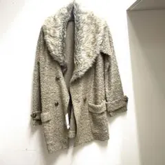 352 Genece ウール混合ファー付きロングコート ベージュ Mサイズ