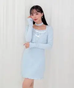 honeycinnamon ジャガードニットアンサンブル　ブルー
