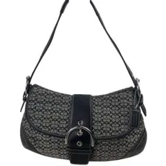 コーチ ソーホー ワンショルダー チャーム付 レザー キャンバス ブラック