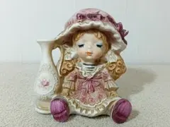 s1678 昭和レトロ アンティーク調 女の子 一輪挿し 置物 陶器製
