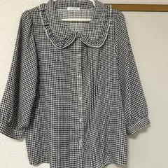 COLZA ギンガムチェック 五分袖ブラウス
