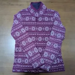 フリースジャケット 雪の結晶柄 パープルのリバーシブル