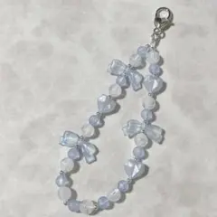 84 ビーズストラップ　ビーズキーホルダー　スマホストラップ　水色　ブルー