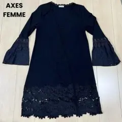 axes femme レース装飾リブワンピース ブラック