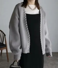 ap retro パール付カーディガン　ライトグレー