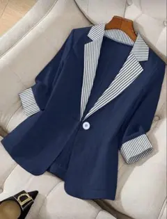 SHEIN ネイビー ストライプ襟ジャケットのサムネイル