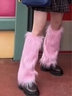 ピンクファーロングレッグウォーマー