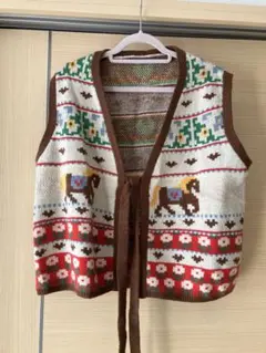 馬柄 ハート ノルディック ニットベスト レトロ 古着風