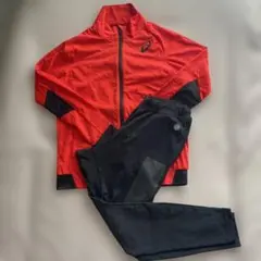 ASICS ジャージ上下セット レッド/ブラック