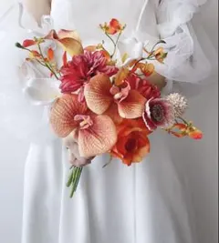 再販アーティフィシャルフラワーブーケ　前撮り　結婚式　　オレンジブーケ