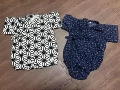甚平 2点セット 白黒幾何学模様と紺トンボ　80センチ