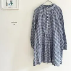 Le minorウール混ギンガムチェックチュニックブラウス9750