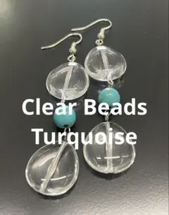 【ドロップピアス】ターコイズ&クリアビーズドロップピアスのサムネイル