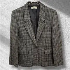 ◆ジェーン モア　テーラードジャケット　チェック柄　シングル　ウール　グレー