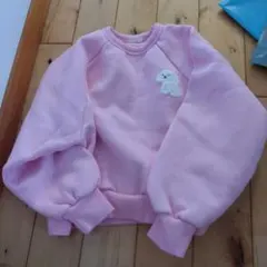 韓国　犬刺繍 ピンク バルーン袖トレーナー