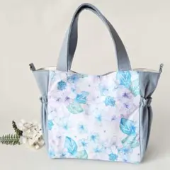 雨の日に咲く紫陽花のミニトートバッグ　ランチバッグ　サイドポケット　ハンドメイド