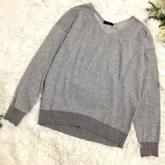 良品 7-IDコンセプト Vネック ラメ ニット グレー シルバー 38 M