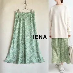美品 IENA スリッド入り 花柄 サテン　スカート グリーン　日本製のサムネイル