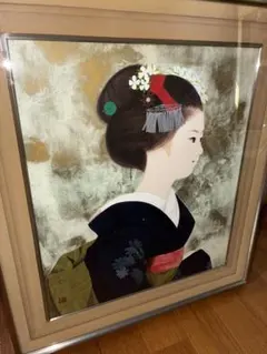 大森運夫(おおもり　かずお) 「舞妓」　共シール　日本画　額絵　愛知県豊川市生れ 大森運夫(おおもり かずお) 「舞妓」 共シール 日本画 額絵 愛知県豊川