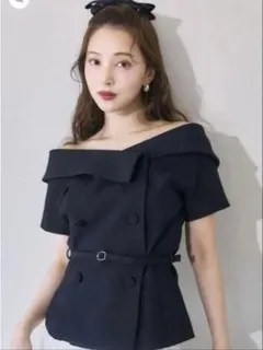 Christian Dior オフショルダージャケット 千鳥格子 ネイビー 40 