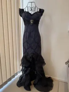 ダークブルー フリル付きマーメイドドレス