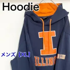 YAU35【US輸入】ILLINOIS　パーカー【メンズXL】長袖　ネイビー