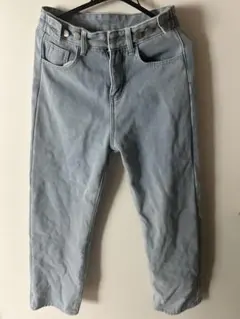 ライトブルー デニムパンツ M ウエスト装飾 裏起毛