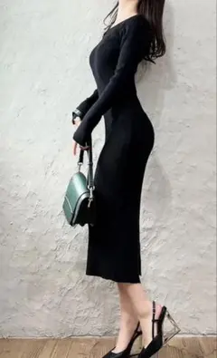 リゼクシー❤︎リブニット黒ミディ丈ワンピース⭐︎完売品！
