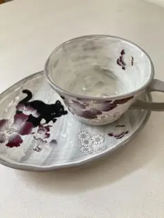 黒猫と芙蓉　カップ＆ソーサー2客セット