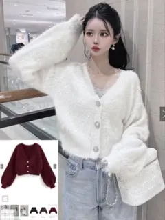 【新品未使用】ビジューボタンラメシャギーニットカーディガン