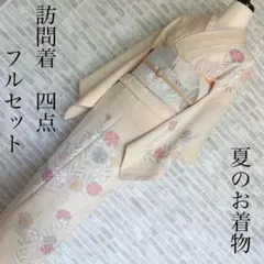 単衣　絽　紗　訪問着　フルセット　撫子　可愛らしい　銀彩加工　着物　U3のサムネイル