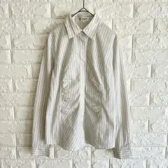 ミッシェルクラン/ストライプシャツ/長袖/コットン混/38/ホワイト