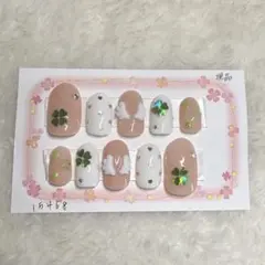 【現品】ネイルチップ /クローバー 四葉 ピンク シンプル フレンチガーリー