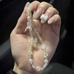 766韓国　ビーズストラップ　ビーズキーホルダー　黄色　イエロー　メンカラ　推し