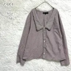 ZARA チェックブラウス 長袖 襟付き 上品 きれいめ レディースM