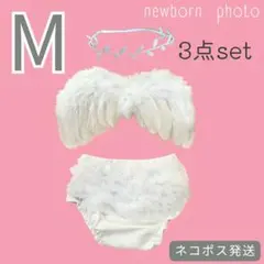 ■M ブルマ 天使の羽根 ヘアバンド 3点 ニューボーンフォト 飾り付け 110