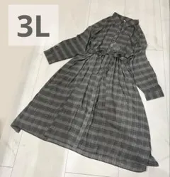3L シャツワンピース 千鳥チェック柄 薄手 ロング丈 春夏秋