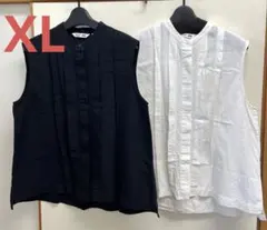 UNIQLO麻混ノースリーブシャツ 2点セット 黒 白サイズXL