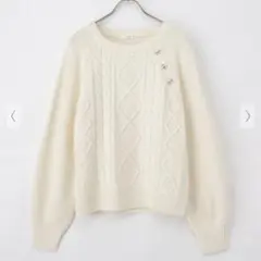 Honeys 金釦付ケーブル編ニット アイボリーM