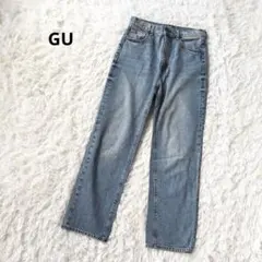 GUハイウエスト ストレートジーンズ デニム ワイドパンツ L ライトブルー