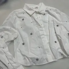 ZARA ビジュー装飾 白 長袖シャツ 140cm
